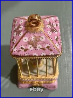 Limoges France Birdcage w Budgerigar Love Bird Parakeet Pair & Gold Trinket Box
