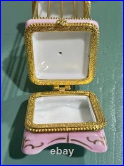 Limoges France Birdcage w Budgerigar Love Bird Parakeet Pair & Gold Trinket Box