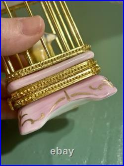 Limoges France Birdcage w Budgerigar Love Bird Parakeet Pair & Gold Trinket Box