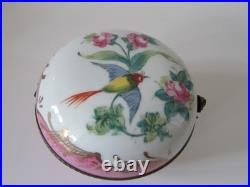Limoges France Peint Main Pink Porcelain Rose & Bird Large Round Trinket Box 4