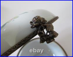 Limoges France Peint Main Pink Porcelain Rose & Bird Large Round Trinket Box 4
