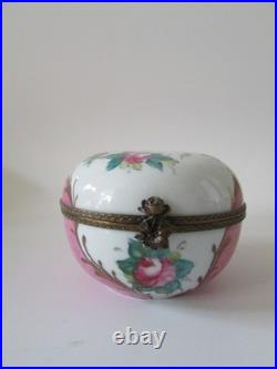 Limoges France Peint Main Pink Porcelain Rose & Bird Large Round Trinket Box 4