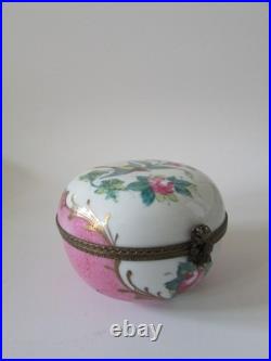 Limoges France Peint Main Pink Porcelain Rose & Bird Large Round Trinket Box 4