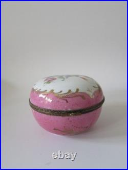 Limoges France Peint Main Pink Porcelain Rose & Bird Large Round Trinket Box 4