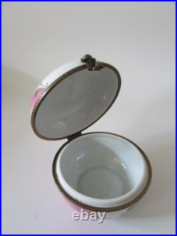Limoges France Peint Main Pink Porcelain Rose & Bird Large Round Trinket Box 4