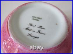 Limoges France Peint Main Pink Porcelain Rose & Bird Large Round Trinket Box 4