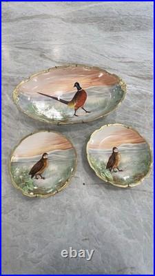 Limoges Hand Painted Porcelain Bird Pattern Decorative Plate Set Three-Piece
