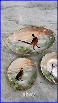 Limoges Hand Painted Porcelain Bird Pattern Decorative Plate Set Three-Piece