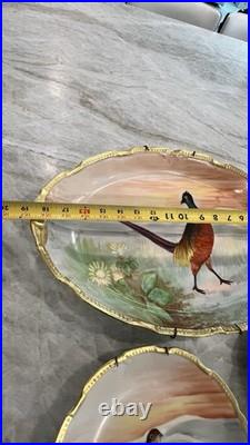 Limoges Hand Painted Porcelain Bird Pattern Decorative Plate Set Three-Piece