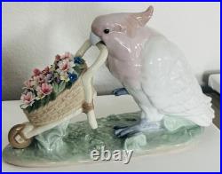 Lladró 6517 How Skillful! Cockatoo Bird Wheelbarrow Flowers BOX Excellent Cond