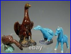 Lot 4 China Animals Brown & Turquoise Blue Porcelain Ducks & Horse 19-20th c