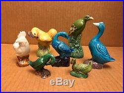 Lot of 7 Chinese Antique Mixed Porcelain Roosters Ducks & Bird Figurines