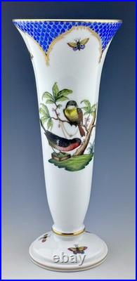 MINT HEREND Rothschild Bird Blue Border 9 Vase Motif #2
