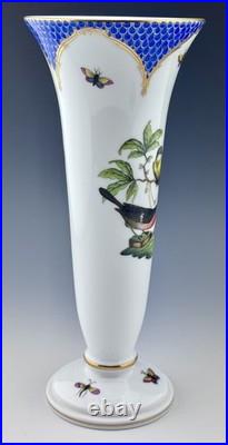 MINT HEREND Rothschild Bird Blue Border 9 Vase Motif #2