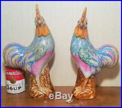 MIRROR IM vtg chinese porcelain bird statue rooster fu dog famille rose pottery