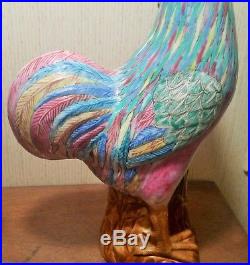 MIRROR IM vtg chinese porcelain bird statue rooster fu dog famille rose pottery