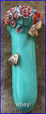 M Noritake small wall pocket-flowers and bees-shiny green/gold bees