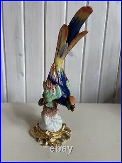 Mangani Italy Bird Of Paradise Porcelain Figurine Gilt Metal Base 10 Tall