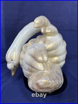 Mangani Oggetti Large 20 Porcelain White & Gold Swan Statue Figure Italy