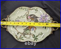 Mark Roberts Birds And Flowers Ceramic And Bronze Tray / Platter 15x9