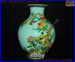 Marked China Pastel porcelain Peach flower bird Cup Bottle Pot Vase Jar Statue