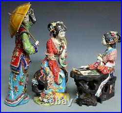 Master ChinaCeramic Wucai Porcelain Classical beauty Belle Ladies 3 Sisters Set
