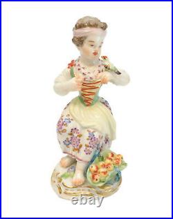 Meissen Porcelain Germany Miniature Figurine, Girl With Birds & Apples #30