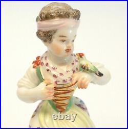 Meissen Porcelain Germany Miniature Figurine, Girl With Birds & Apples #30