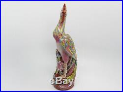 Mid Century Chinese Porcelain Phoenix Bird Statue Famille Rose Hand Painted