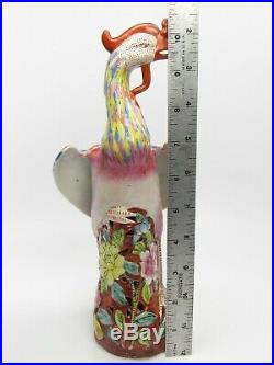 Mid Century Chinese Porcelain Phoenix Bird Statue Famille Rose Hand Painted