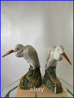 Mid Century Pair Of Large Heron Crane Art Pottery Glazed Statues UNIQUE 21