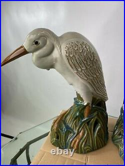 Mid Century Pair Of Large Heron Crane Art Pottery Glazed Statues UNIQUE 21