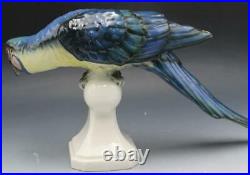 Mid Century Royal Dux Porcelain Blue Macaw Bird Statue Figurine 16 1/2