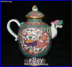 Ming Dynasty Color Porcelain Peacock Bird Flower Wine Pot Kettle Flask Flagon