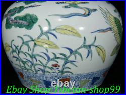 Ming Dynasty Colour Porcelain Hawk Eagle Bird Pine Tree Pot Jar Crock Tank Pair