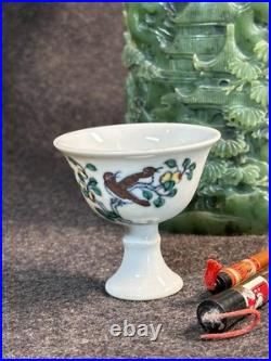 Ming Dynasty Doucai Birds Stem Cup Chenghua Mark and Period 3
