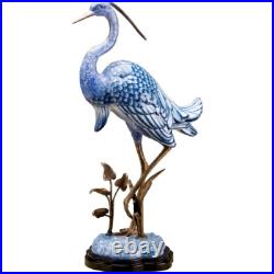 New FIGURAL PORCELAIN AND BRONZE ORMOLU blue EGRET BIRD figurine sculpture