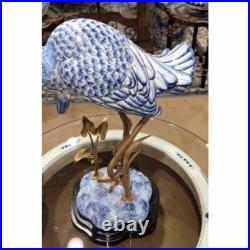New FIGURAL PORCELAIN AND BRONZE ORMOLU blue EGRET BIRD figurine sculpture
