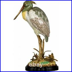 New Figural Porcelain And Bronze Ormolu Spoonbill Egret Bird Figurine Statue