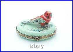 New French Limoges Trinket Box Colorful Parakeet Budgie Bird on Floral Box