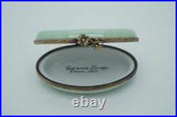 New French Limoges Trinket Box Colorful Parakeet Budgie Bird on Floral Box