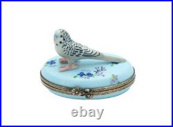 New French Limoges Trinket Box Cute Parakeet Budgie Bird on Beautiful Floral Box