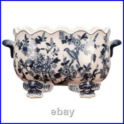 New PORCELAIN BLUE BIRD BLUE & WHITE PLANTER