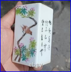 Nice Chinese Collectable Art Hand Famille Rose Porcelain Bird Brush Pot
