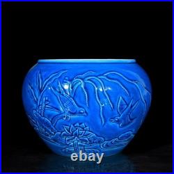 Nice Collectable Art Handmade Painting Blue Glaze Porcelain Bird Wash