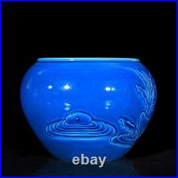 Nice Collectable Art Handmade Painting Blue Glaze Porcelain Bird Wash