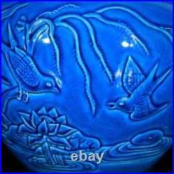 Nice Collectable Art Handmade Painting Blue Glaze Porcelain Bird Wash