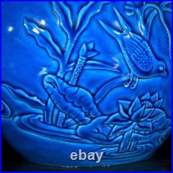 Nice Collectable Art Handmade Painting Blue Glaze Porcelain Bird Wash