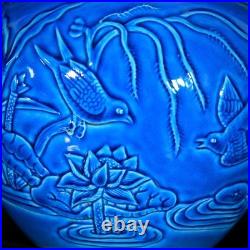 Nice Collectable Art Handmade Painting Blue Glaze Porcelain Bird Wash