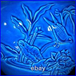 Nice Collectable Art Handmade Painting Blue Glaze Porcelain Bird Wash